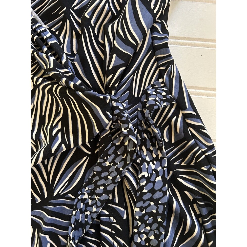 Anne Klein Dress Womens Large L Blue Black Printed Faux Wrap Sheath Work - Picture 12 of 16